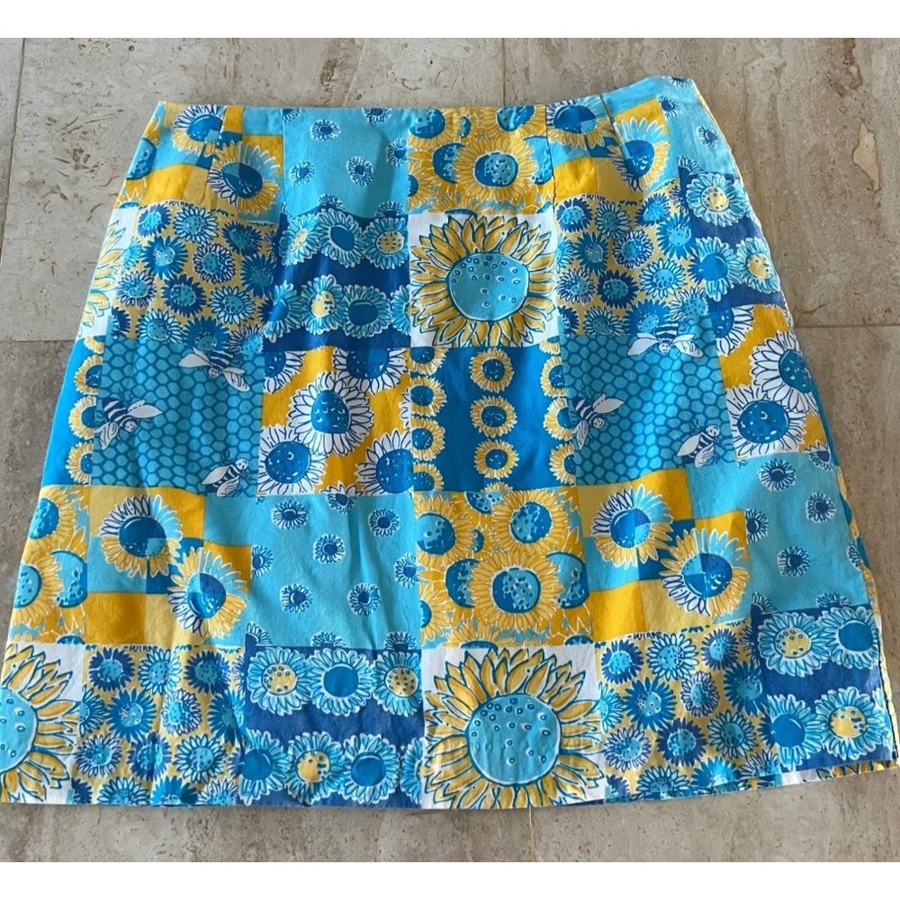 Lilly Pulitzer Blue and Yellow Floral Mini Skirt